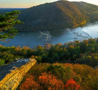 A view of a river and mountain from one of Maryland's many scenic highway systems