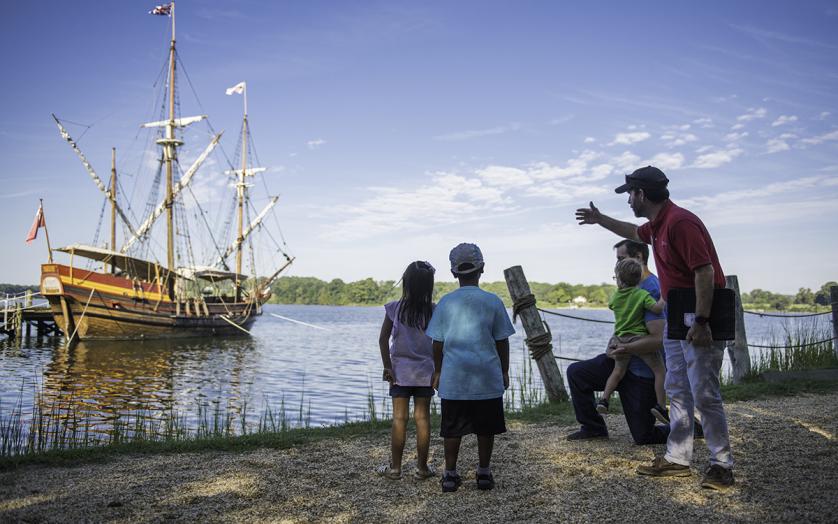 group looking at ship