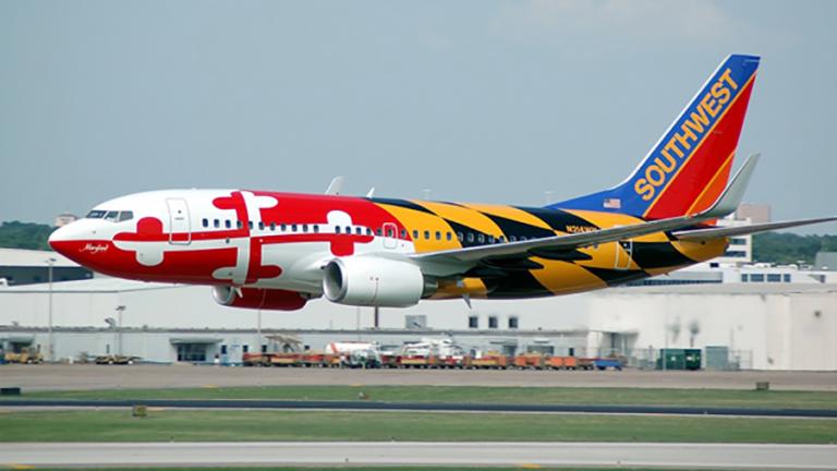 Southwest plane with MD flag